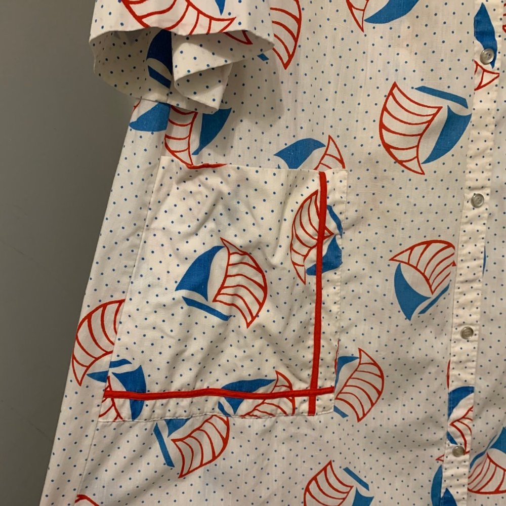 Adorable 70s 80s vintage Model Coat housedress snap down kitsch white with red a - Picture 8 of 8